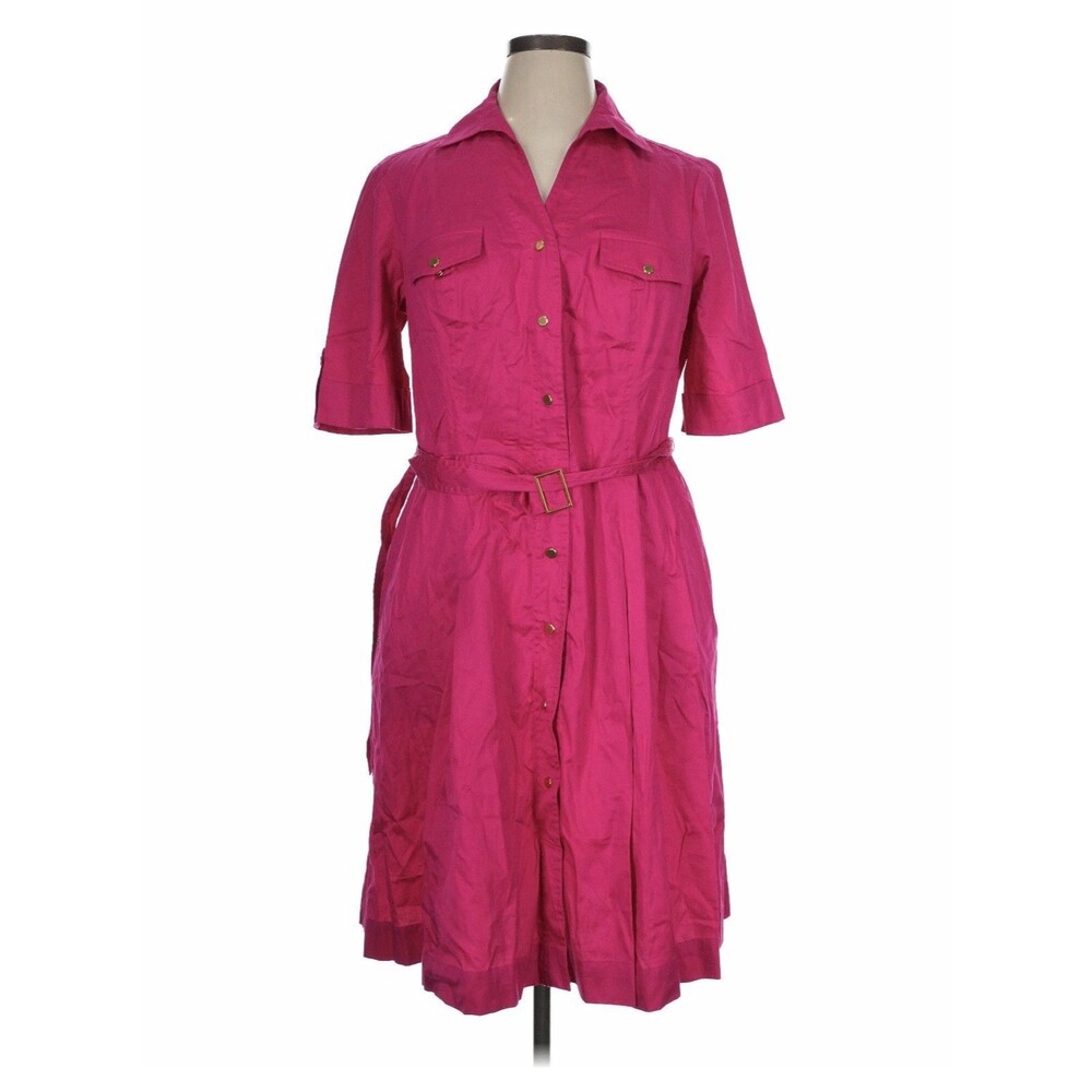 Jones New York Signature Fuchsia Cotton Belted Shirt Dress Size 16 NEW $139